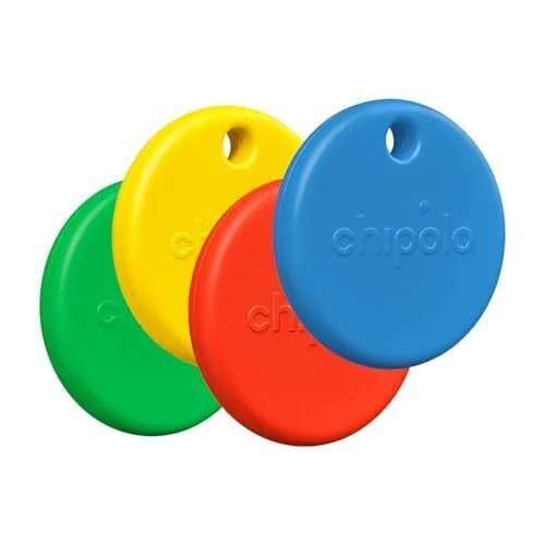 Chipolo POP Tracker Tag - Colorful, Compatible, Loud Bluetooth Tracker with Call Your Phone & Out of Range Alert, Works with Apple Find My or Google's Find My Device - 4 Pack (Color Mix)