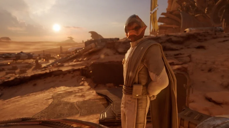 An alien stood in the desert.