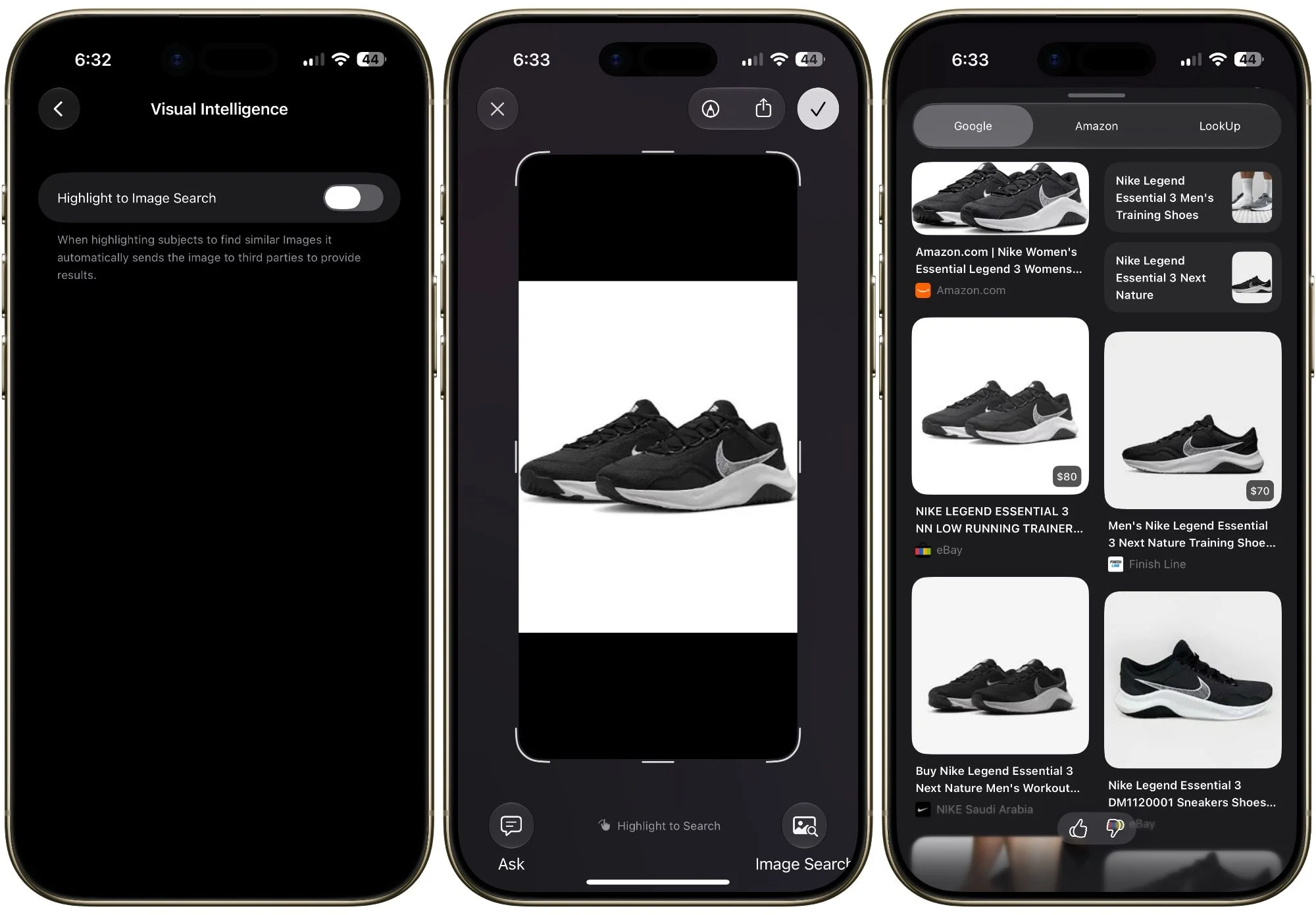 Visual intelligence toggle