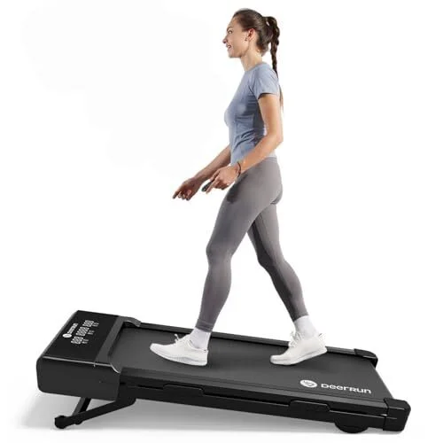 DeerRun Walking Pad Treadmill with Incline, 12% Auto Incline Under Desk Treadmill, 3.0 HP, 300 lb Capacity, Portable Treadmill for Home Office, Remote & App Control