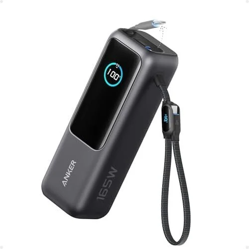 Anker Laptop Power Bank,25,000mAh Portable Charger with 165W Total Output,3 USB-C Ports (100W Max Each),Built-in Retractable Cables,Flight-Ready,for iPhone 17/16 Series,MacBook,Samsung,and More