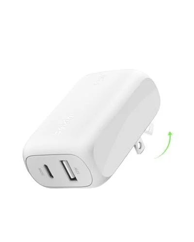 Belkin 42W Dual Port Charger Block, USB-C + USB-A Charger Super Fast Charging - Samsung Galaxy S25, Apple iPhone 17, Air, Pro, Pro Max, iPad, AirPods, Apple Watch, Nintendo Switch 2 & More - White