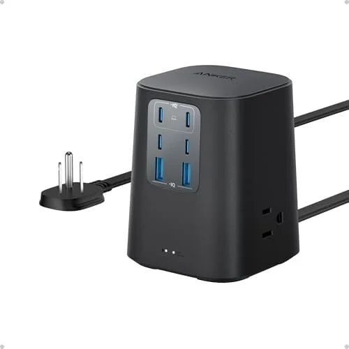 Anker 100W 9-in-1 USB-C Power Strip Charging Station with 5ft Flat Cable and Plug (4 USB C and 2 USB A Ports, 3 AC Outlets)