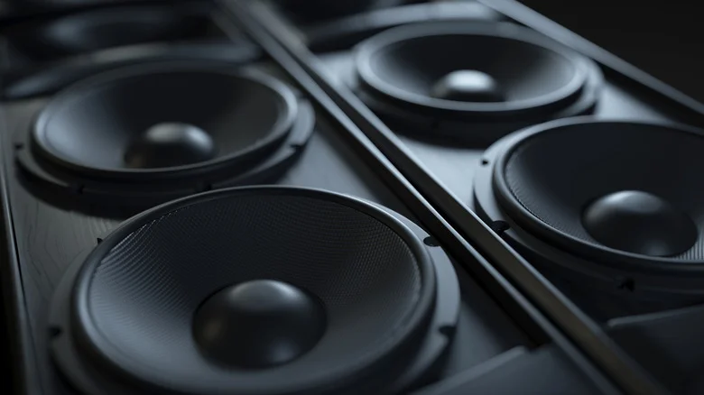 Close-up of black speakers