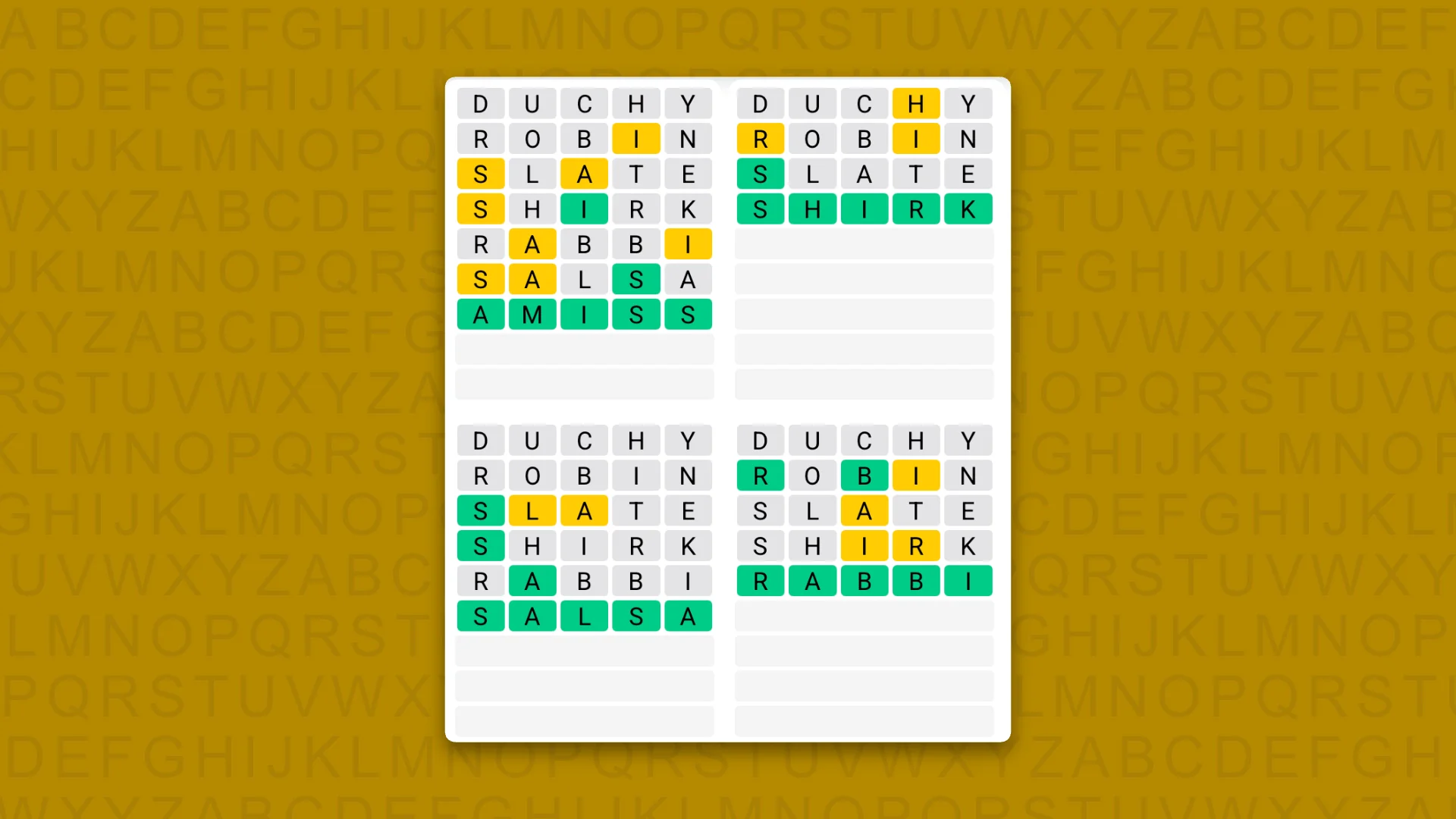 Quordle answers for game 1656 on a yellow background