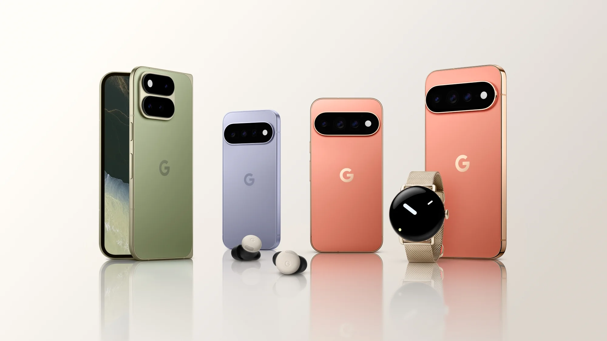 The Pixel 11 series, Pixel 11 Pro Fold, Pixel Watch 5, and Pixel Buds 2 in different colors