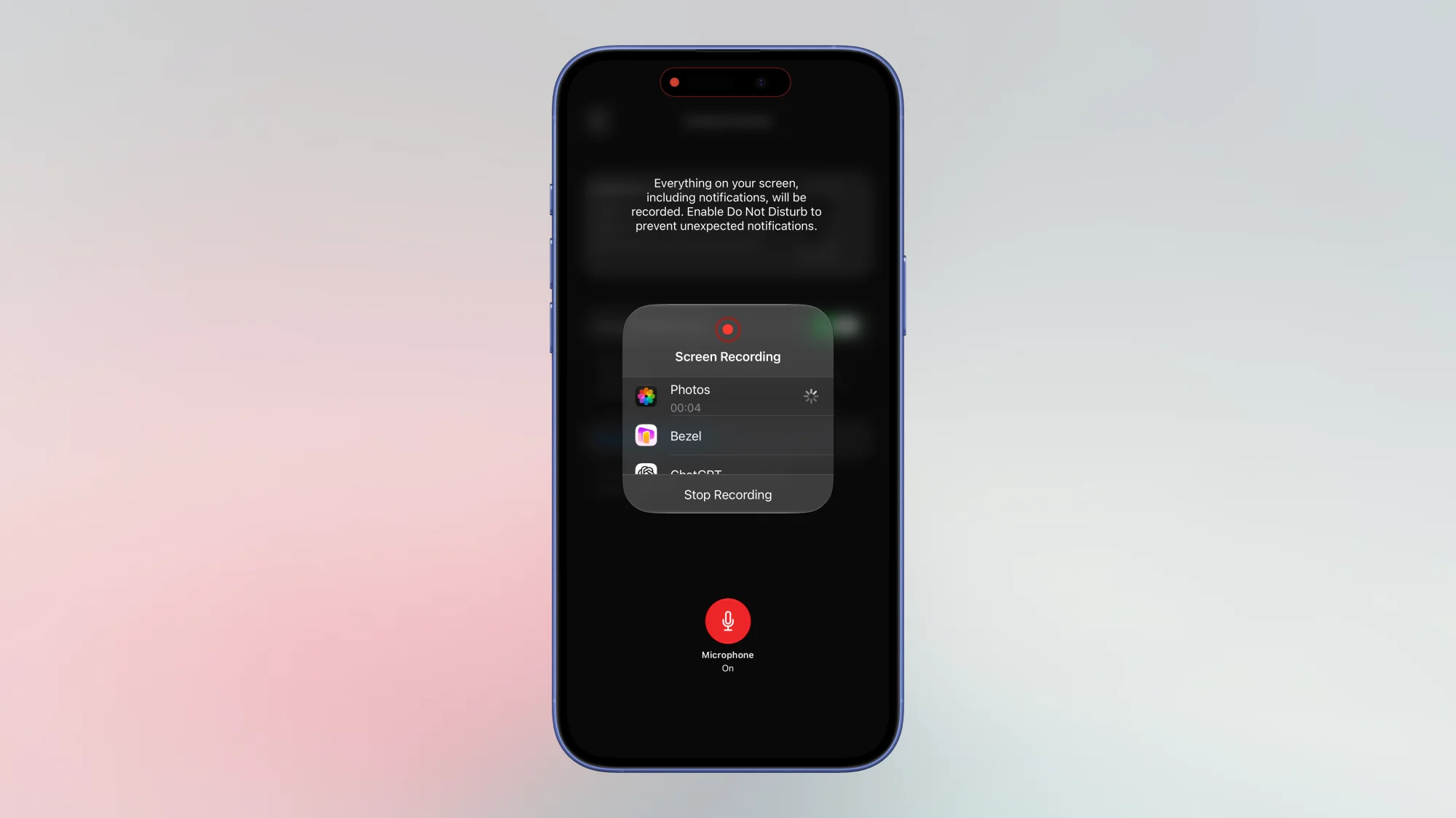 iPhone screen recording with microphone on.