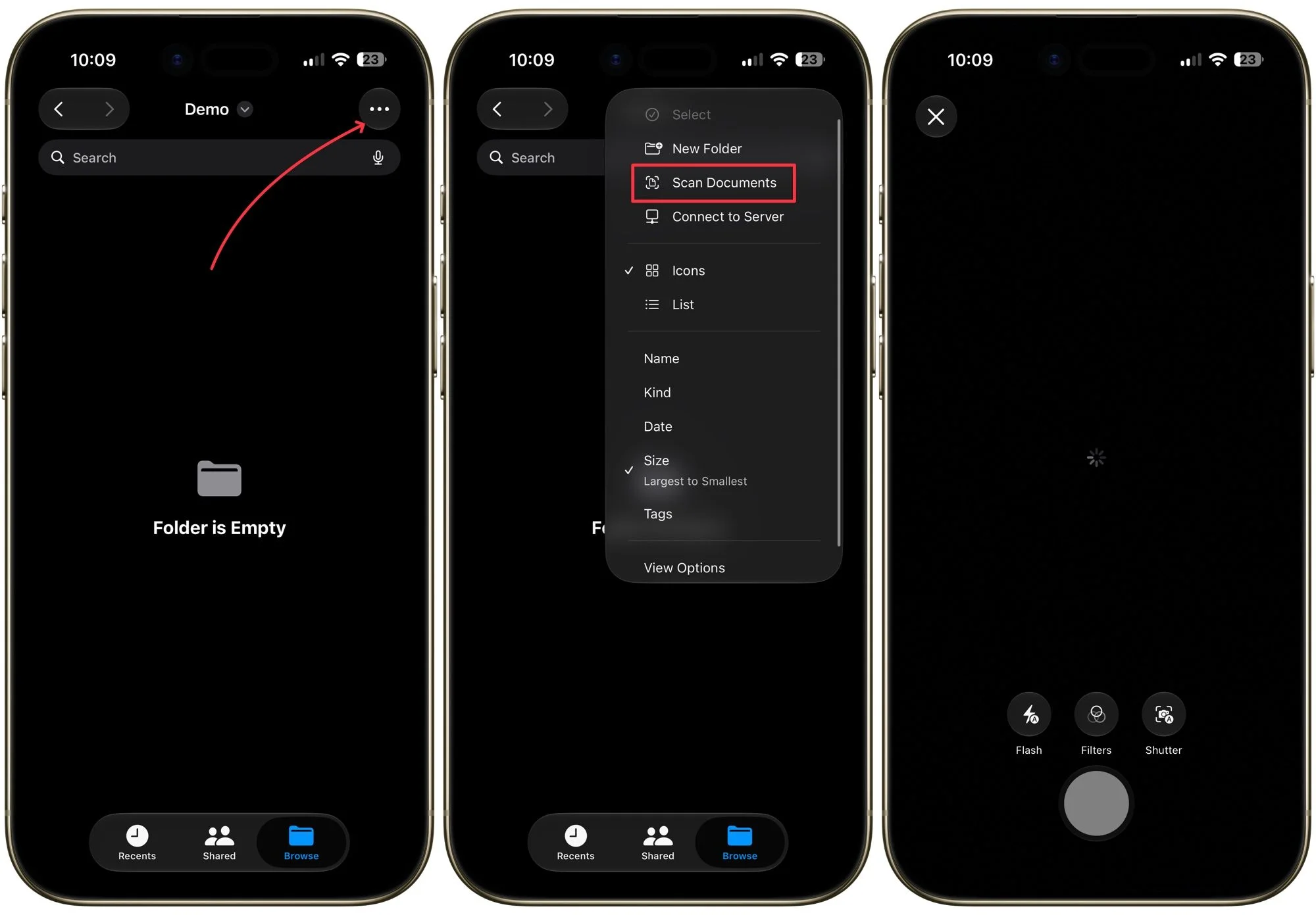 scanning documents inside a folder
