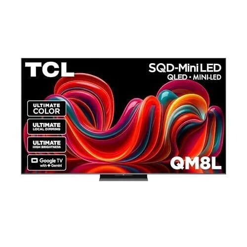 TCL 65 Inch Class QM8L Series | SQD-Mini-LED QLED Smart TV | 65QM8L, 2026 Model | 144Hz | Ultimate Color Brightness & Contrast | Google AI Bang & Olufsen | Voice Control Gaming Streaming Television
