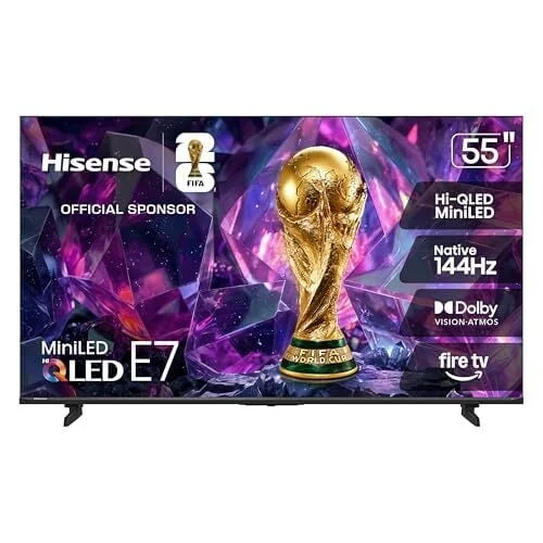 Hisense 55" E7 Cinema Series Hi-QLED Mini-LED 4K UHD Smart Fire TV (55E7SF, 2026 NEW) - Native 144Hz, AI Picture, Dolby Vision IQ &middot; Atmos, FALD, HDR10+ Adaptive, MEMC, Alexa+