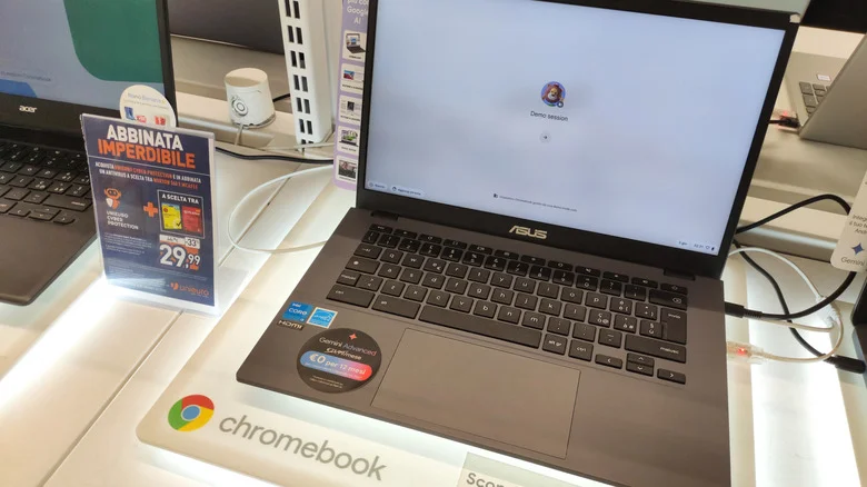 An ASUS Chromebook on display at a store.