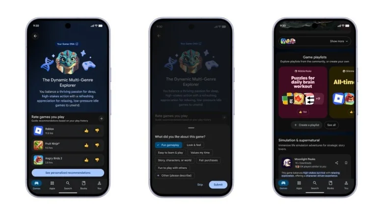 The Gamer DNA and Game Playlists in the Play Store's new Game Finder feature.