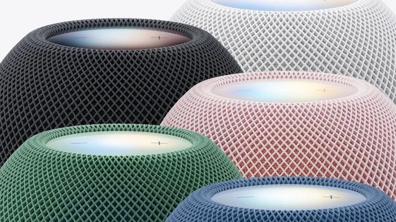 HomePod mini 2 in five different colors: white, black, pink, green and blue.
