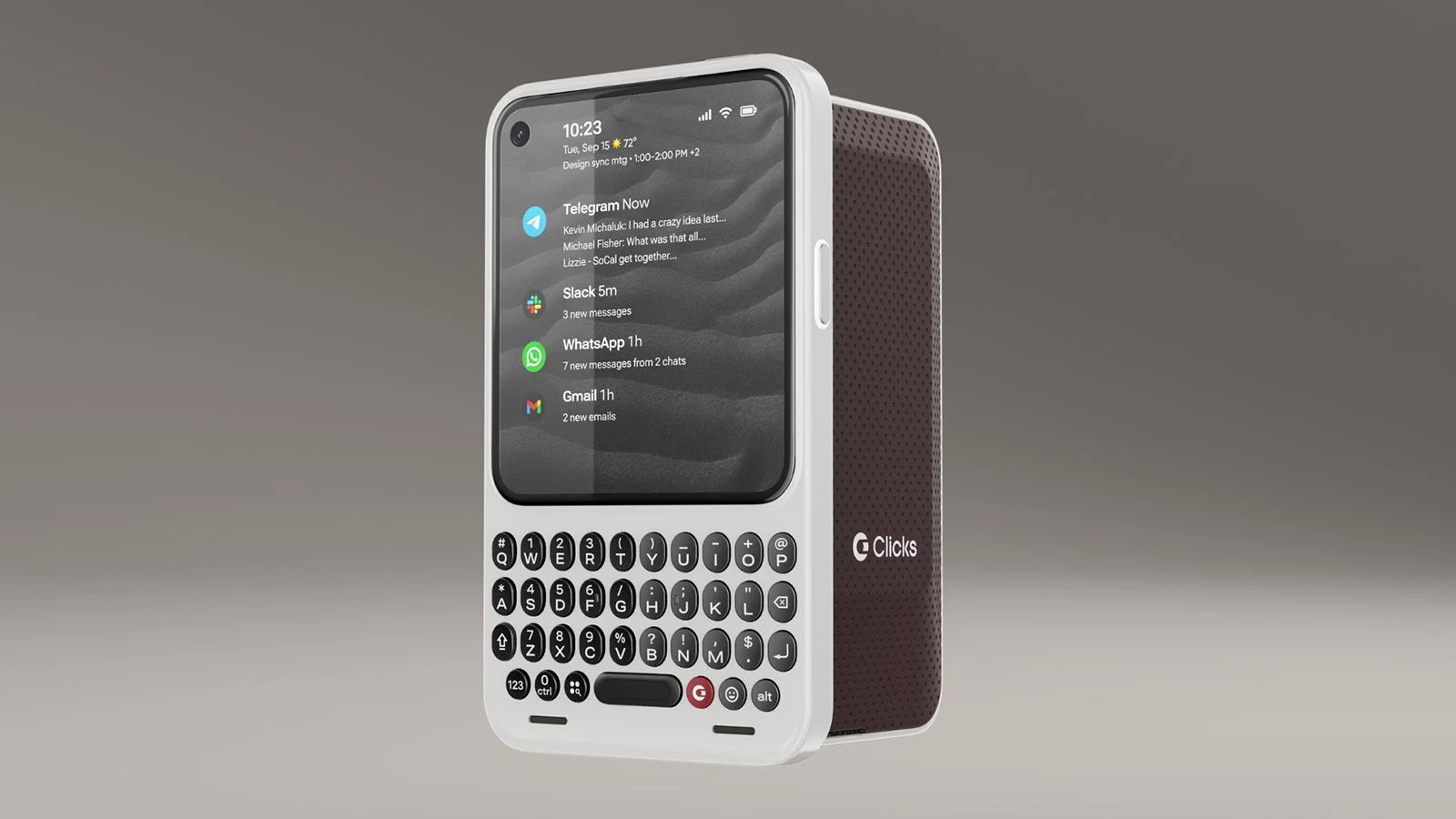 Front and back views of the Clicks Communicator
