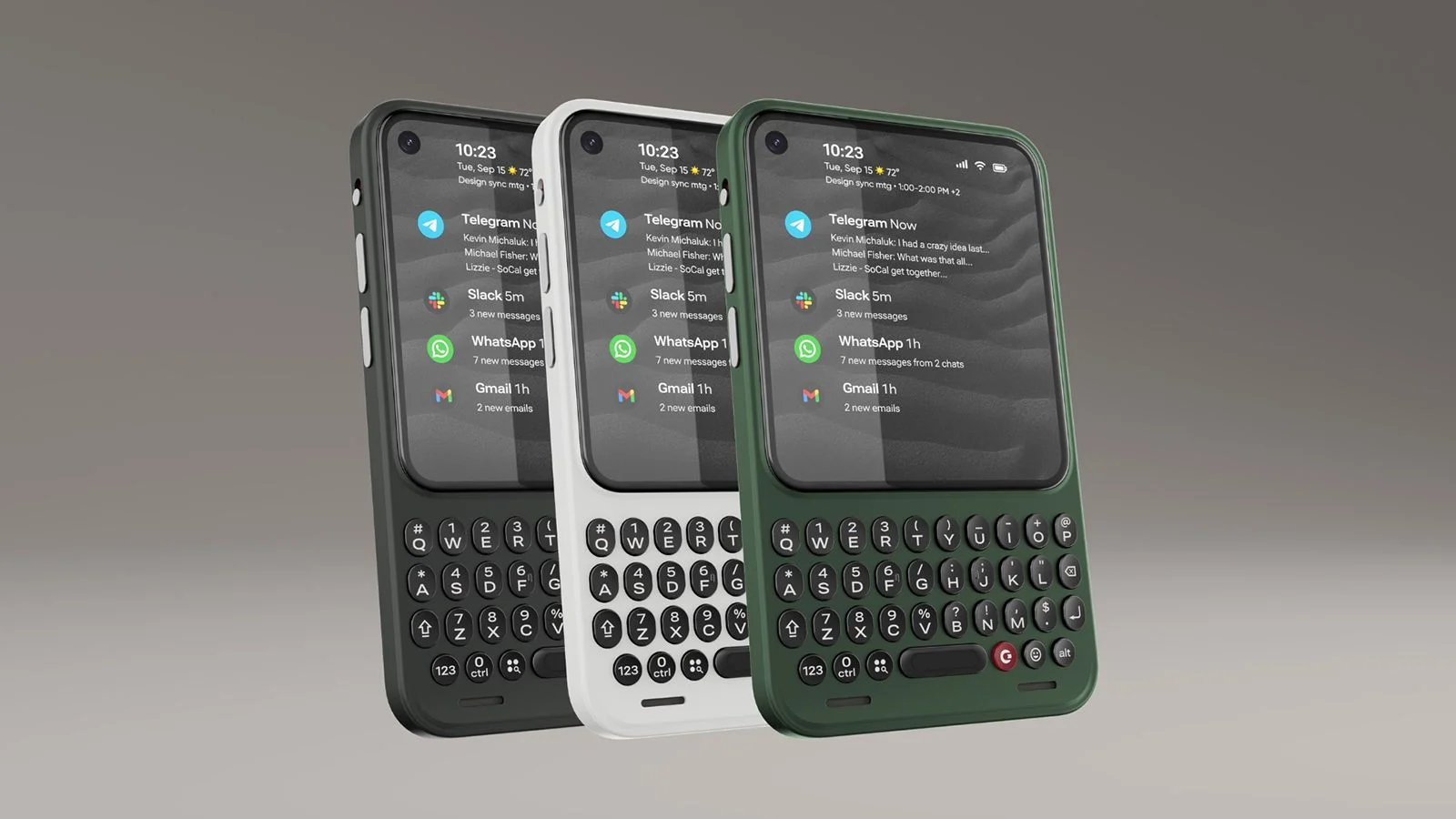 Three Clicks Communicators in a row in different colors.