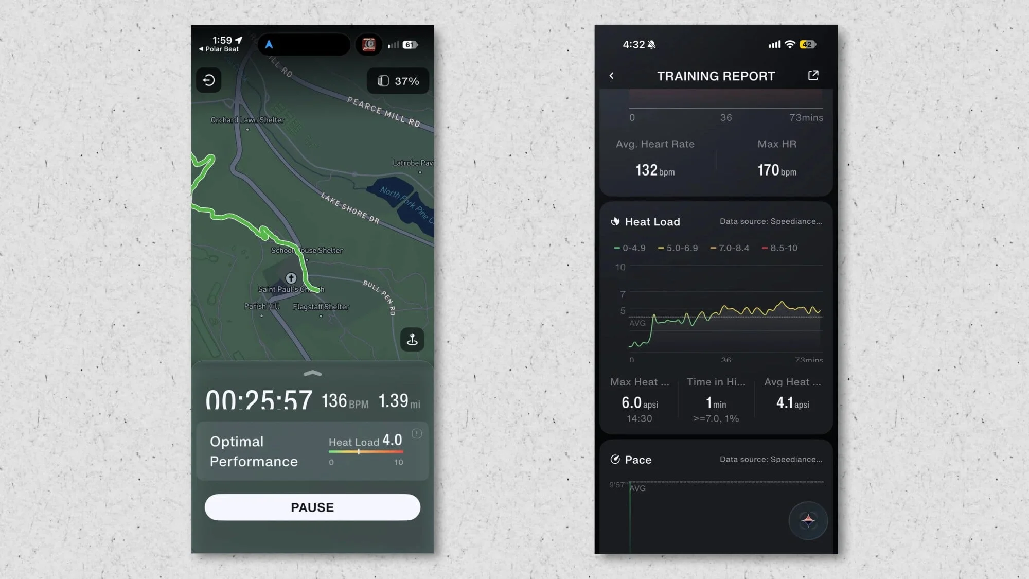 Speediance screenshots during and after activity