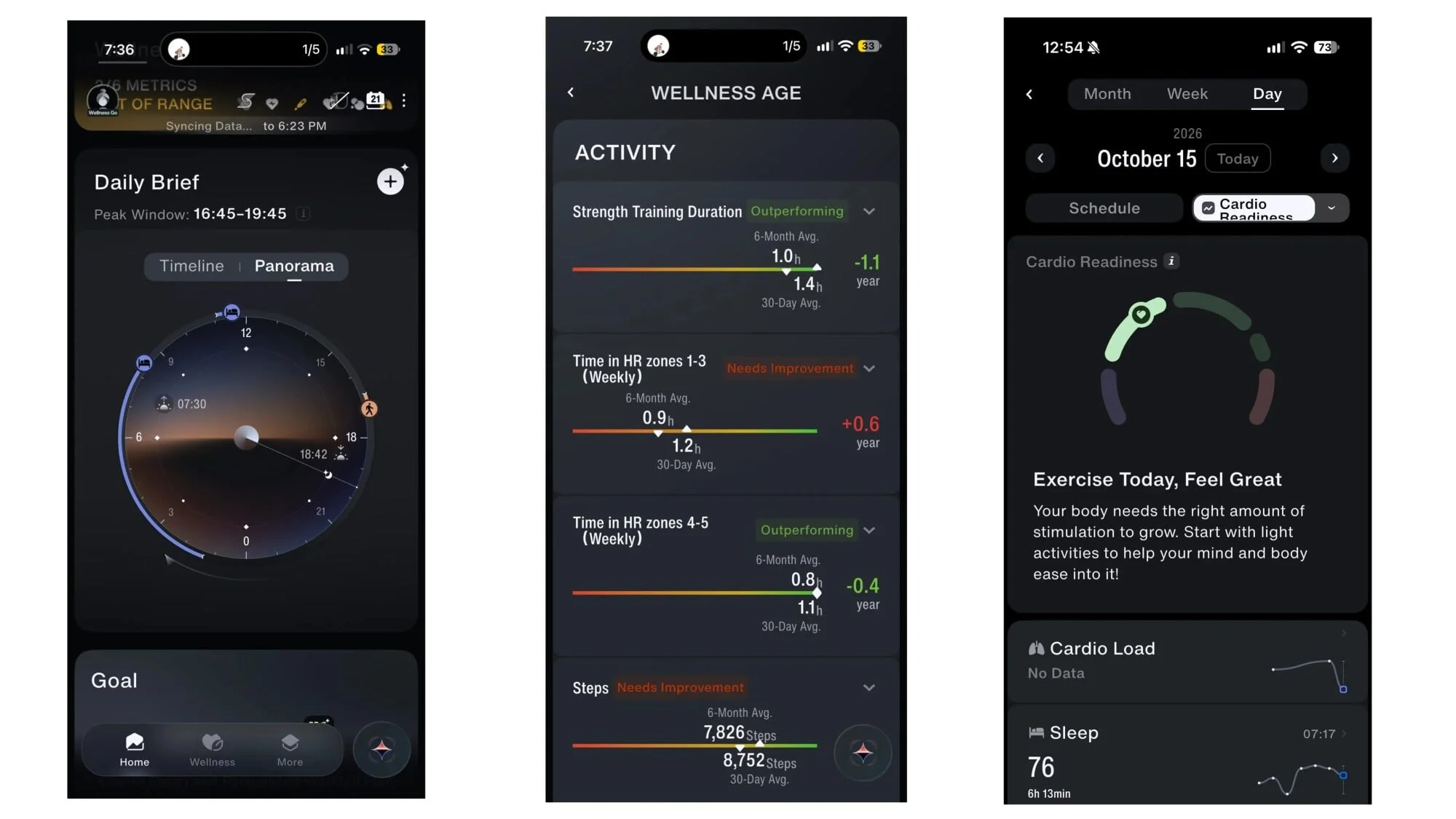 Screenshots of daily metrics