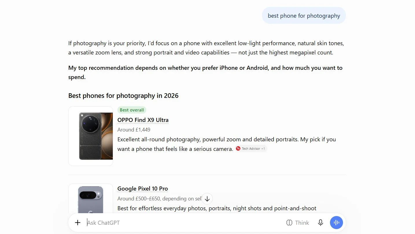 A screenshot of a search query on Google and ChatGPT